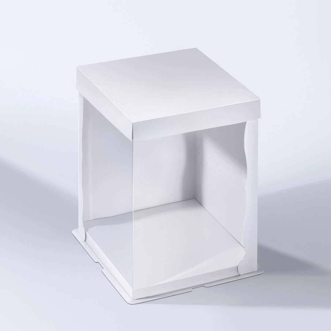 Extra sturdy crystal cake box 10x10x14 inch with transparent 180-degree viewing window for professional bakers.