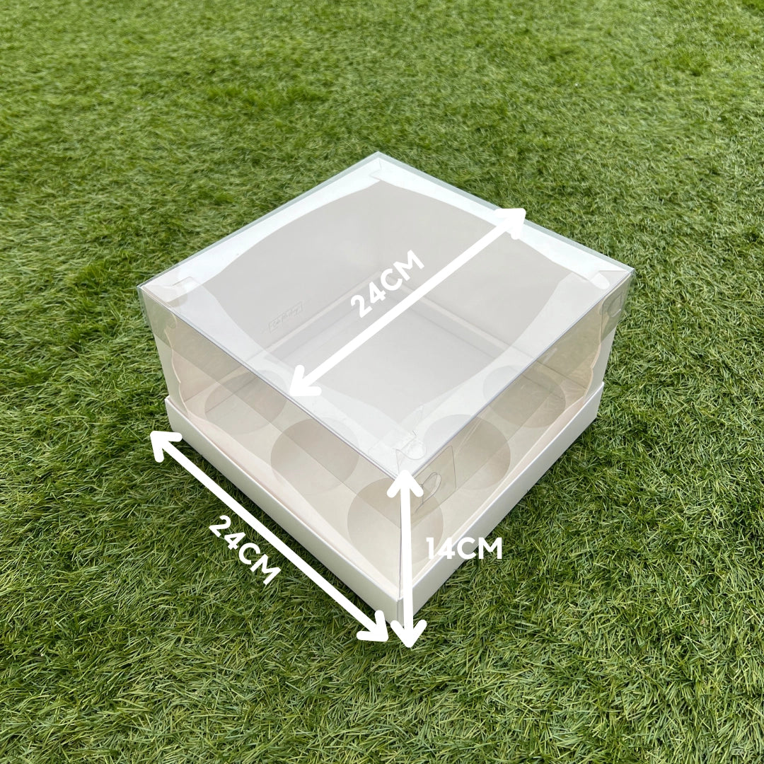 Sturdy hybrid bento box for 5 cupcakes and celebration cake, professional white finish with clear viewing window