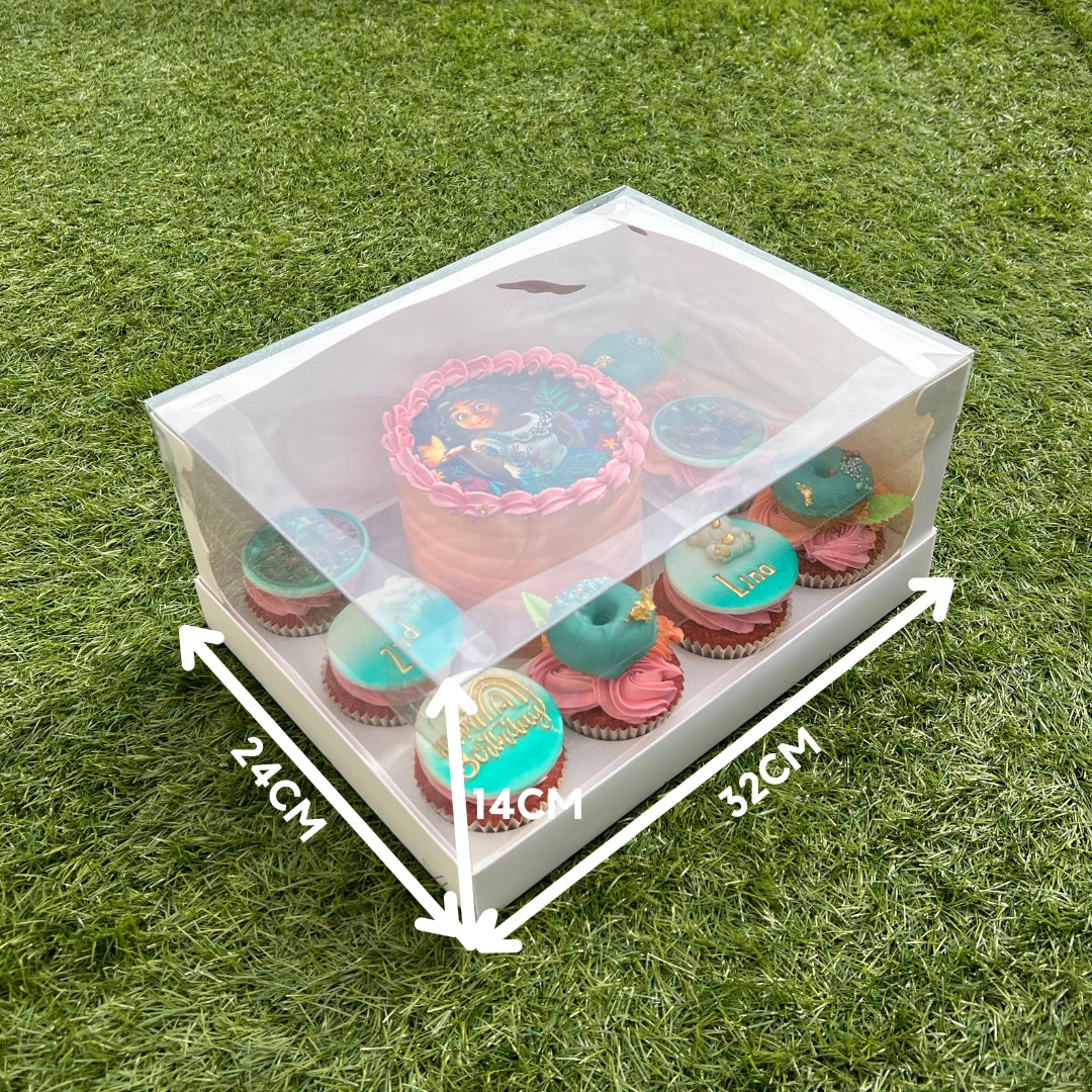Reinforced bento cake carrier replacing flimsy DIY boxes, featuring precision-cut cupcake slots for secure delivery.