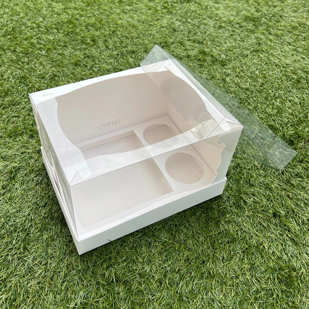 Professional-grade bento cake with cupcakes transport box showing anti-collapse structural integrity and greaseproof lining.