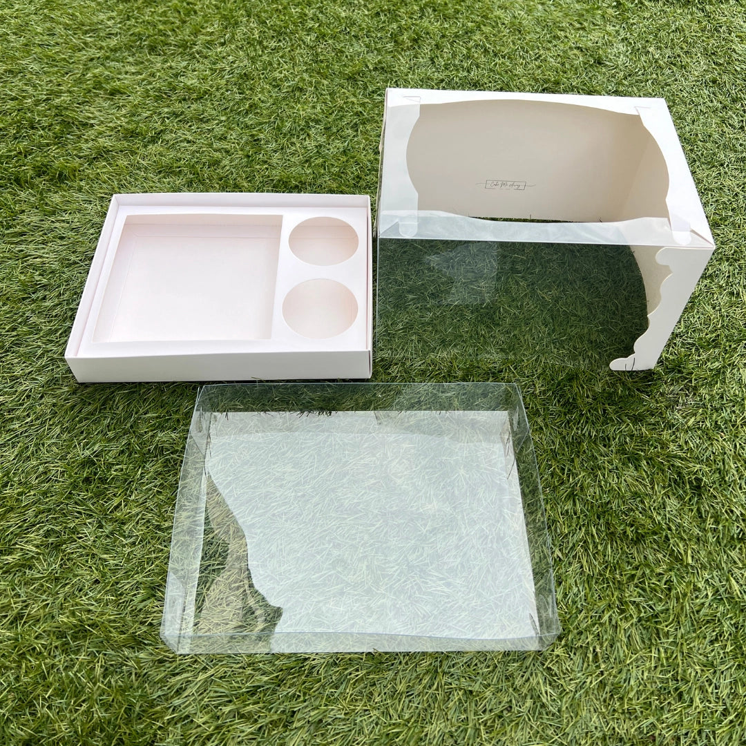 Space-saving flat-pack bento cake box with pop-and-lock rapid assembly for high-volume commercial bakeries.